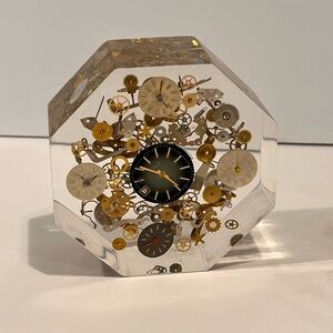 MCM Rare 1950s Lucite Exploding Watch Parts Sculpture Frozen Paperweight Octagon